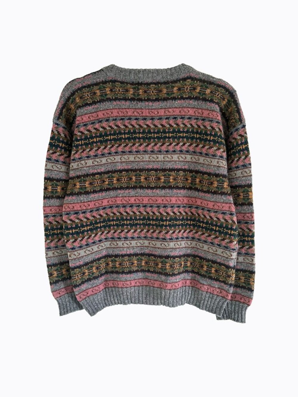 Vtg Woolrich Fair Isle Wool Cardigan Sweater M Gray Chunky Knit Cottagecore Cozy - Picture 2 of 11